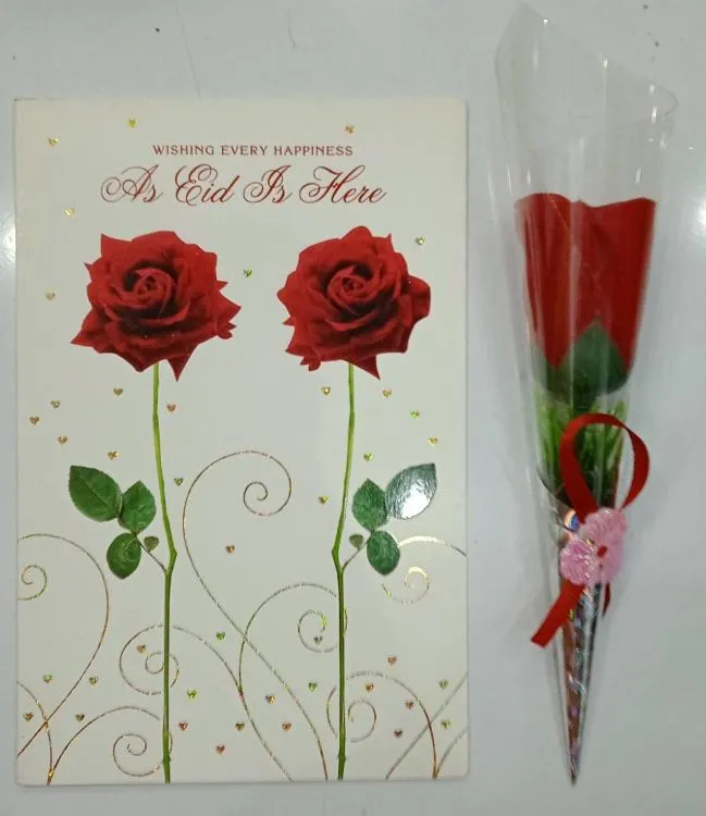 Eid Mubarak Greeting Card with red Rose