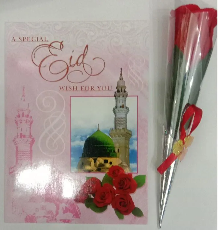 Eid Mubarak Greeting Card with red Rose