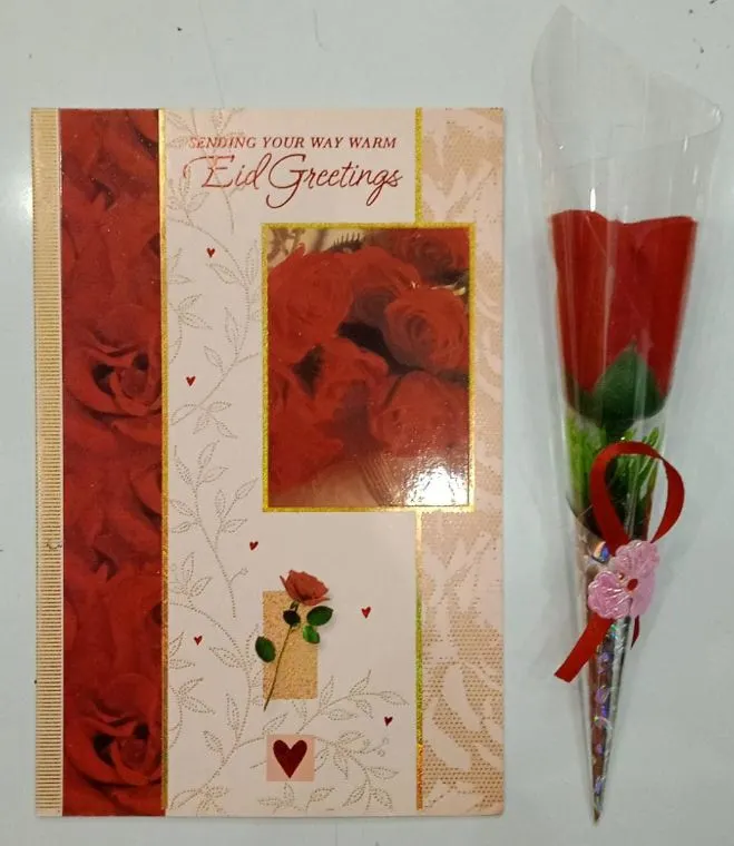 Eid Mubarak Greeting Card with red Rose