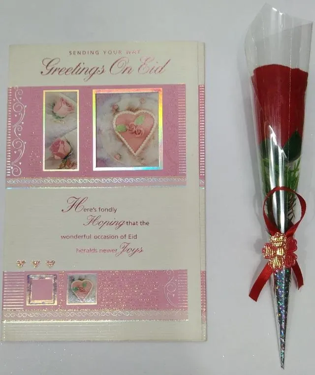 Eid Mubarak Greeting Card with red Rose