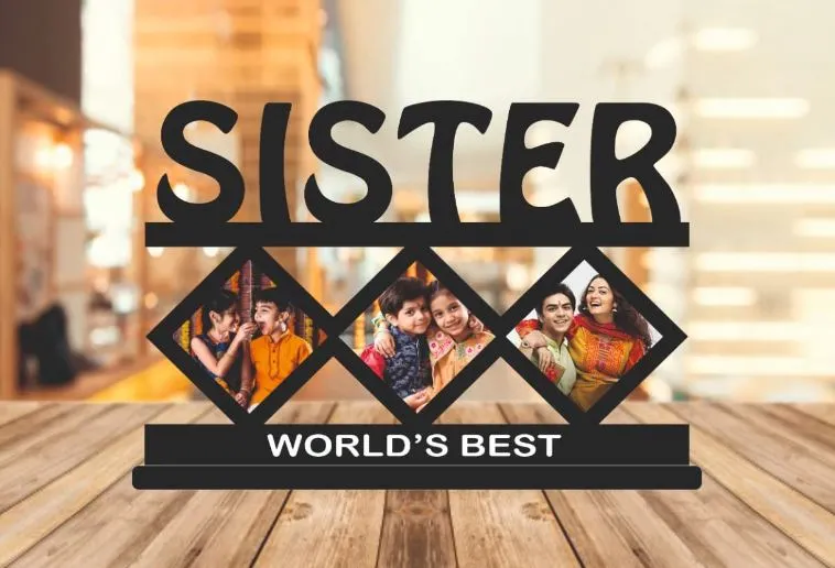 GIFT JAIPUR Sister Personalised Wooden Rectangular Photo Table Top