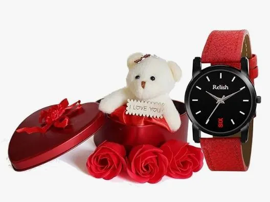 Relish Gift Pack of Analog Watch, Soft Toys with 3 Flower Box, Rakhi and Raksha Bandhan Gift for Sister